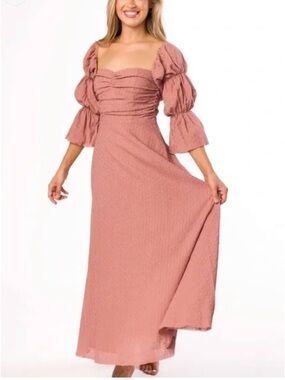 Worth Collective Corrine dusty mauve Puff-Sleeve maxi Dress